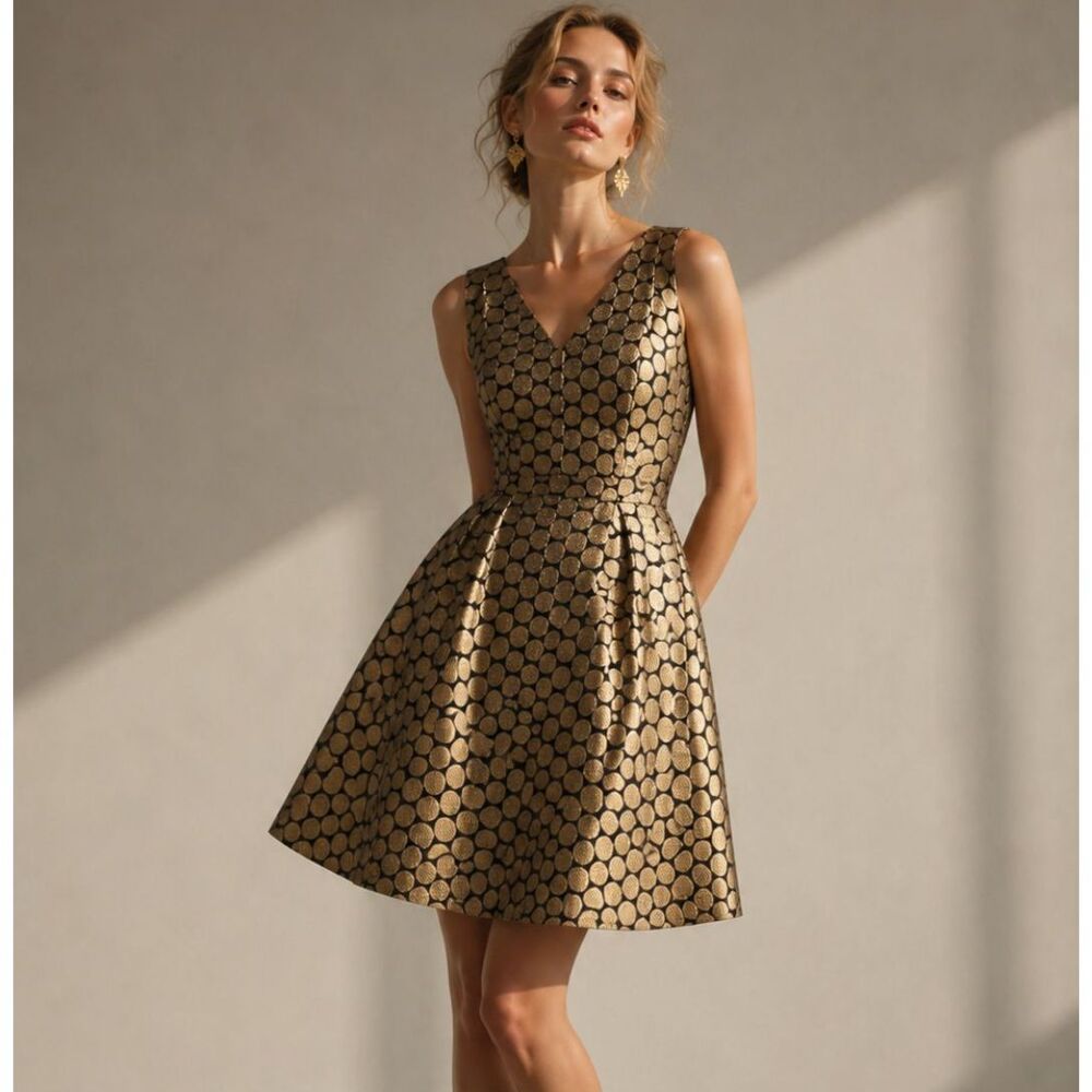 NWT. J.Crew Metallic dot jacquard V-neck dress SZ 0